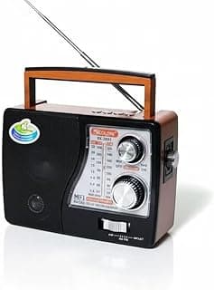 راديو خشبي RX-2691 أنيق 3 نطاقات (ايه ام - اف ام - اس دبليو) يدعم البلوتوث وUSB وبطاقة تي اف مع مدخل شحن تيار مستمر وبطارية قابلة لإعادة الشحن، (أسود) من جولون