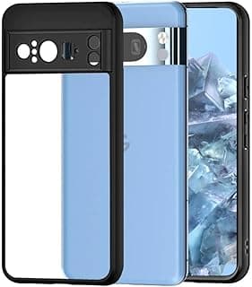 جراب خلفي صلب Q Series لهاتف Google Pixel 8 Pro، ظهر شفاف وإطار سيليكون أسود لحماية عالية (6.7 بوصة) - شفاف وأسود