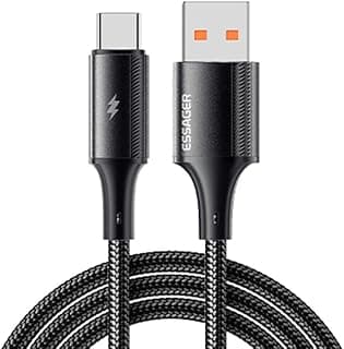 كابل شحن Essager 6A 120W USB-A إلى USB-C بتقنية Mi Turbo Charge – مجدول بالنايلون – مصمم لشاومي (شاومي، ريدمي، بوكو، بلاك شارك) ويدعم سامسونج، هواوي، التابلت، الباور بانك والمزيد (أسود، 2 متر)