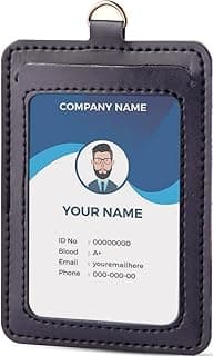 حامل بطاقة تعريف ID جلدي رأسي من Di Pelle™ - جلد PU مصنوع يدوياً بنسبة 99% مع نافذة شفافة - واقي بطاقات احترافي للمكتب والمدرسة (أزرق)