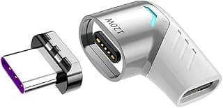 محول مغناطيسي Thunderbolt 3 بمنفذ Type-C بزاوية قائمة - وصلة C منحنية 24 سن - 480 ميجابت في الثانية - 40~60 ميجابايت/ثانية - 24 فولت/5 أمبير - 120 وات - أبيض