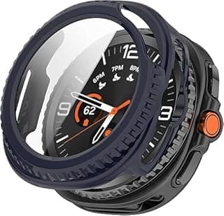 جراب حماية صلب لساعة سامسونج Galaxy Watch 8 Classic (46mm) 2025، مع اسكرينة حماية زجاجية فائقة الوضوح وتغطية كاملة (ازرق)