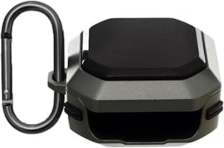 Eggshell carbon square airpods case with shock proof edge and metal hanger for buds live - black green