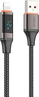 كابل شحن V-Volt - CB4036i لايتنينج 1.2 متر 3A – سلك مجدول بالنايلون مع غلاف ألومنيوم وشاشة عرض طاقة LED