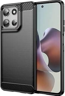 جراب TPU كربون مضاد للبصمات والصدمات متوافق مع موتورولا Moto G56 (أسود)