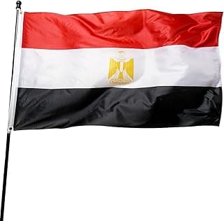 علم مصر مصنوع من البوليستر مع حلقات تعليق من النحاس من دانف، مقاس 90 سم × 1.5 م