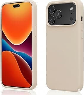 جراب متصل لـ iPhone 17 Pro Max سيليكون سائل ناعم حماية كاملة للجسم مضاد للصدمات بلمسة مطفية وبطانة مايكروفايبر ناعمة نحيف (بيج فاتح)