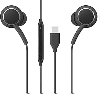 سماعات داخل الأذن جالكسي S21 بلس الترا مع واجهة USB نوع C [جهاز تحكم عن بعد وميكروفون] عزل الضوضاء صوت عالي الدقة لسامسونج سلكي في الداخل أسود
