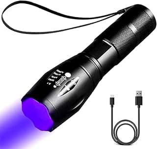 TRASSLE Rechargeable Black Light UV Flashlight, 2 in 1 Mini LED Torch With UV and White Lights