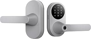 Smart Lock U300, Fingerprint Keyless Entry Door Lock with Handle, Matter Over Thread with Apple Home Keys, Touchscreen Keypad, Smart Lever Lock Supports Apple Home, Alexa, Google, IFTTT (Silver)