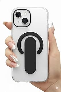 جراب شفاف مقاوم للصدمات متوافق مع ايفون 13 مع حلقة مسك دوارة 360 درجة - جراب حماية خلفي نحيف وشفاف مع وظيفة حامل قابل للطي، تصميم بلمسات سوداء