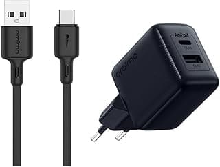مجموعة شاحن حائط EU OCW-5183E بقدرة 18 وات بمنافذ USB مزدوجة مع كابل من النوع سي من اورايمو، شحن آمن ومستقر، منفذ أوروبي، تصميم مناسب للمنزل والمكتب والسفر - لون أسود