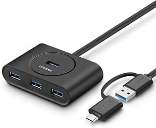 موزع USB 2 في 1 يحوي 4 منافذ USB 3.0 إلى USB النوع C وUSB النوع A بسرعة بيانات 5 جيجابايت في الثانية ومتوافق مع وظيفة او تي جي (1 متر) - أسود