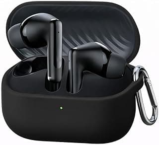 Compatible with Oraimo SpaceBuds Neo OTW‑323 Case Cover, Soft Silicone Shockproof Protective Case Wireless Earbuds with Carabiner, Front LED Visible (Black)