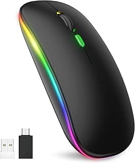 ماوس لاسلكي قابل للشحن، ماوس لاسلكي للابتوب، ماوس لاسلكي LED، ماوس نحيف بـ 1600 DPI، ماوس صامت مع مستقبل USB، ماوس 2.4G للابتوب والكمبيوتر والمكتب (أسود مطفي)