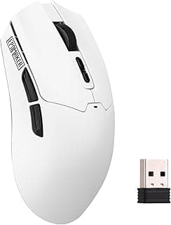 ماوس جيمنج لاسلكي Click Lite، دقة 800 إلى 12,000 DPI قابلة للتعديل، مستشعر PAW3311، بطارية 500mAh، وزن 59 جرام، ماوس لاسلكي قابل للشحن 2.4G/BT/USB-C مع 5 أزرار قابلة للبرمجة للكمبيوتر/ماك/لينكس (أبيض)
