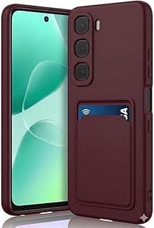 Soft Silicone Case Cover with Card Holder Phone Case Compatible with Infinix Hot (60i (4G / Hot 60 (5G), Soft Fashion Design Wallet Case (Wine Red)