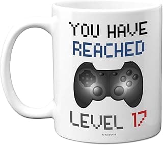 مج للقهوة بتصميم مبتكر ريترو لمحبي العاب الفيديو مطبوع عليه عبارة «Level 17»، امن للاستخدام في غسالة الاطباق، هدية مثالية لعيد الميلاد السابع عشر للرجال والنساء، 11 اونصة، سيراميك