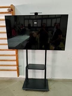 حامل تلفزيون قابل للطي قابل للإمالة مزود بعجلات، حامل تلفزيون أرضي متنقل للتلفزيونات بمقاس 32-75 بوصة، بارتفاع قابل للتعديل يستطيع ما يصل إلى 50 كجم، حامل ماكس فيزا 600 × 400 ملم