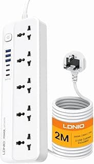 Ldnio sc5614 power strip surge protector with 5 ac outlets and 6 usb charging ports 2m long extension cord for home & office - white