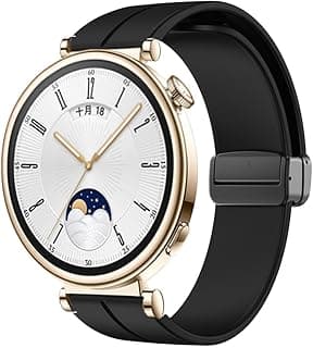 سوار سيليكون لـ هواوي Watch GT 4 41 mm للرجال والنساء، حزام رياضي من السيليكون الناعم قابل للتعديل وجيد التهوية مع قفل مغناطيسي لـ هواوي Watch GT 4 41 mm، أسود