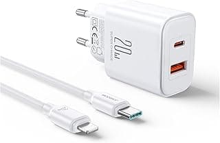 شاحن جويروم JR-TCF05 فلاش سيريس 20 وات بمنفذين USB C/USB A مع كابل طول 1 متر - ابيض