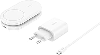 BoostCharge Magnetic Foldable Qi2 Charger 2 in 1 Power 15W MagSafe Compatible Wireless Charger for Apple iPhone 16/15/14/13 with Non-slip Base, Power Supply Included - White