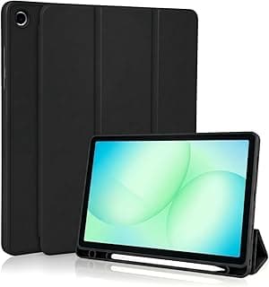 جراب لجهاز سامسونج Galaxy Tab A9 Plus مع مكان للقلم، جراب حماية ذكي ونحيف مع ظهر TPU ناعم، غطاء بخاصية النوم/الاستيقاظ التلقائي لجهاز سامسونج Galaxy Tab A9+ 11 (أسود)