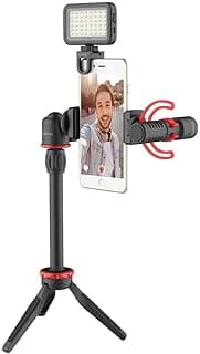 حامل ثلاثي (ترايبود) By-VG350 مع ميكروفون، إضاءة LED، وحامل هاتف لتصوير الفيديو - أسود