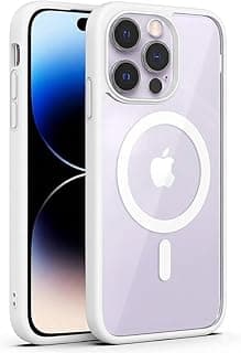 Magnetic Case for iPhone 14 Pro Max (White Frame) - Compatible with MagSafe, Clear Slim Thin Anti-Yellowing, Military Shockproof Protection with Strong Magnets