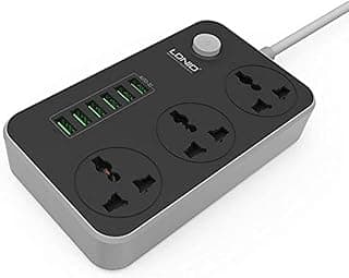 LDNIO شريط طاقة عالمي 2500 واط 10 امبير 6 منافذ USB 3.4 امبير - سلك بطول 2 متر