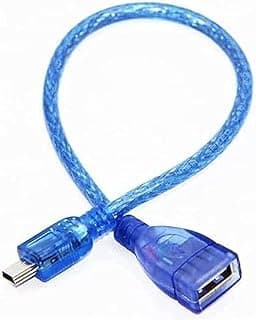كابل USB 2.0 امبير انثى الى ميني 5 سنون ذكر 10 سم من كيندكس- موديل KX 2535 لون ازرق شفاف لأجهزة متعددة