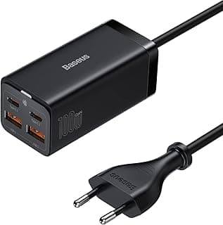 شاحن من باسيوس بتقنية USB-C وUSB-A، متوافق مع آيفون 15 وماك بوك وآيباد وأجهزة أندرويد، بأربعة منافذ
