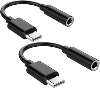جيني محول USB C الى مقبس سماعة راس 3.5 ملم، دونجل صوت من النوع C الى AUX مع شريحة محول رقمي تناظري هاي فاي، متوافق مع ايفون 16/15 برو ماكس وسامسونج جالاكسي S24/S23 الترا وايباد بكسل (اسود قطعتين)