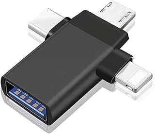 محول او تي جي USB نوع C ‏3 في 1 ‏Micro IP إلى أنثى 3.0 (قطعة واحدة) لعصا الوسائط وموبايلات أندرويد أجهزة التابلت (لون أسود)