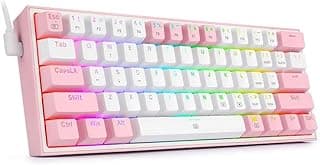 كيبورد العاب سلكية 60% باضاءة RGB من ريدراجون K617 - مفاتيح حمراء - باللغة الانجليزية والعربية - ابيض وزهري