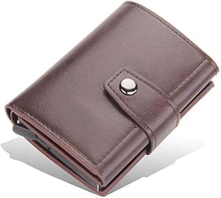 محفظة من ويفير من الجلد والألومنيوم للجنسين، بتصميم حديث باللون البني، مع حجب RFID وحامل بطاقات منبثق