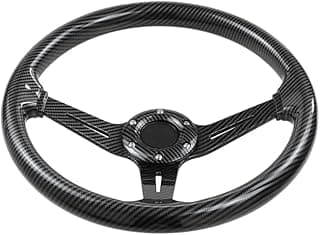 Steering Wheel Compatible with Universal Racing Car 13.8 Inch – Non-Slip Carbon & Aluminum Base with 6 Spikes Sport Design, Precise Control, High Performance – Black