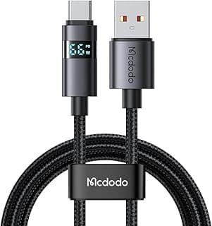 كابل شحن سريع mcdodo USB A إلى USB C بشاشة LED رقمية، طول 4 قدم، مغطى بالنايلون، متوافق مع ايفون 16 15، سامسونج، ايباد، ماك بوك