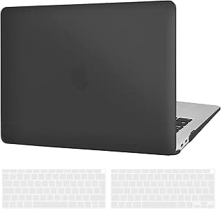 جراب متوافق مع ابل MacBook Air 13 ريتينا (A2337 M1/ A2179/ A1932)، غطاء صلب مضاد للبصمات + 2 غطاء كيبورد لجهاز MacBook Air 13 بوصة، أسود مطفي أصلي