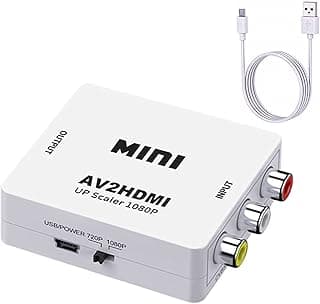 محول ار سي ايه الى HDMI، AV الى HDMI، 1080P@60HZ، يدعم PAL/NTSC 3.58/NTSC 4.43/SECAM، ابيض