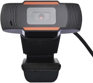 USB Webcam with Built-in Microphone for PC, Laptop & Desktop | HD Video Quality, Plug and Play, Clip-On Design, Online Meetings, Black/Orange
