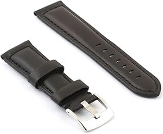 Genuine Leather Watch Strap, 22mm, Dark Brown, with Silver Buckle