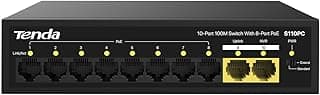 مفتاح S110PC مع 10 منافذ، دعم PoE بمدى 100 م، يحتوي على 8 منافذ PoE من تيندا، أسود