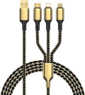 كابل بيانات USB 3 في 1 من ويفو موديل GD-104 الى نوع سي - لايتنينج - مايكرو 18 كيه 20 وات لون ذهبي - بطول 1.2 متر
