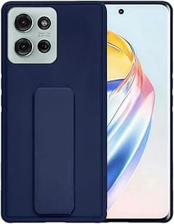 جراب خلفي بمسند لهاتف موتورولا Moto G75 5G، حامل مغناطيسي للسيارة، سيليكون ناعم، مسند أفقي ورأسي، حزام معصم، حماية كاملة ضد البصمات (أزرق)