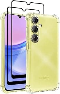 جراب حماية لسامسونج Galaxy A15 من مادة TPU شفاف غير قابل للاصفرار مع حماية لفتحة الكاميرا (A15 + 2 قطعة زجاج حماية)