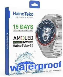 Haino-Teco, Germany Waterproof Smart Watch, Black, with Flashlight, AMOLED Display, Bluetooth Call, Three Straps for Men and Boys Haino Teko (Haino Teko -25)