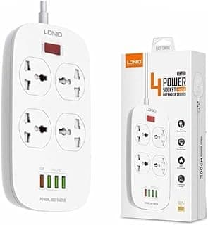 مشترك كهربائي 4 منافذ من لدنيو مع 4 USB (18 وات) سلسلة ديفندر، أبيض