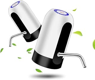 مضخة موزع مياه كهربائية اوتوماتيكية محمولة قابلة للشحن بمنفذ USB للمنزل والتخييم والمكتب، 2-5 جالون، من اوسكارون، سعة 5 جالون، أبيض